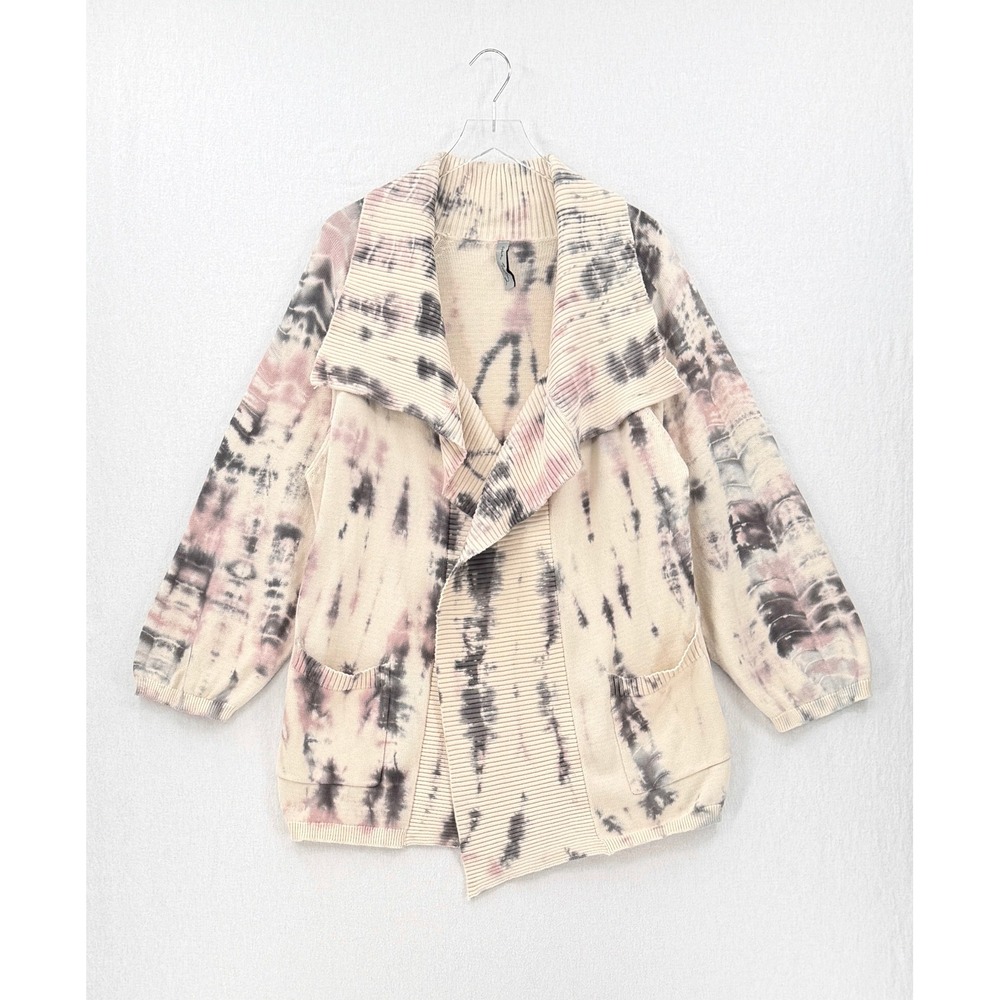CYNTHIA ASHBY Frank Tie Dye Cardigan Women Medium Cream Gray Open Front Sweater - Picture 2 of 13
